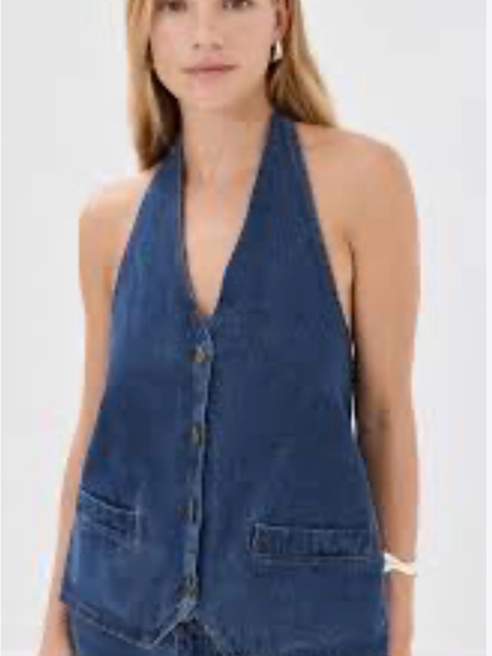 Liu Jo Lioness Hill Blue Denim Halter Button-Front open back top Sz8 NWOT